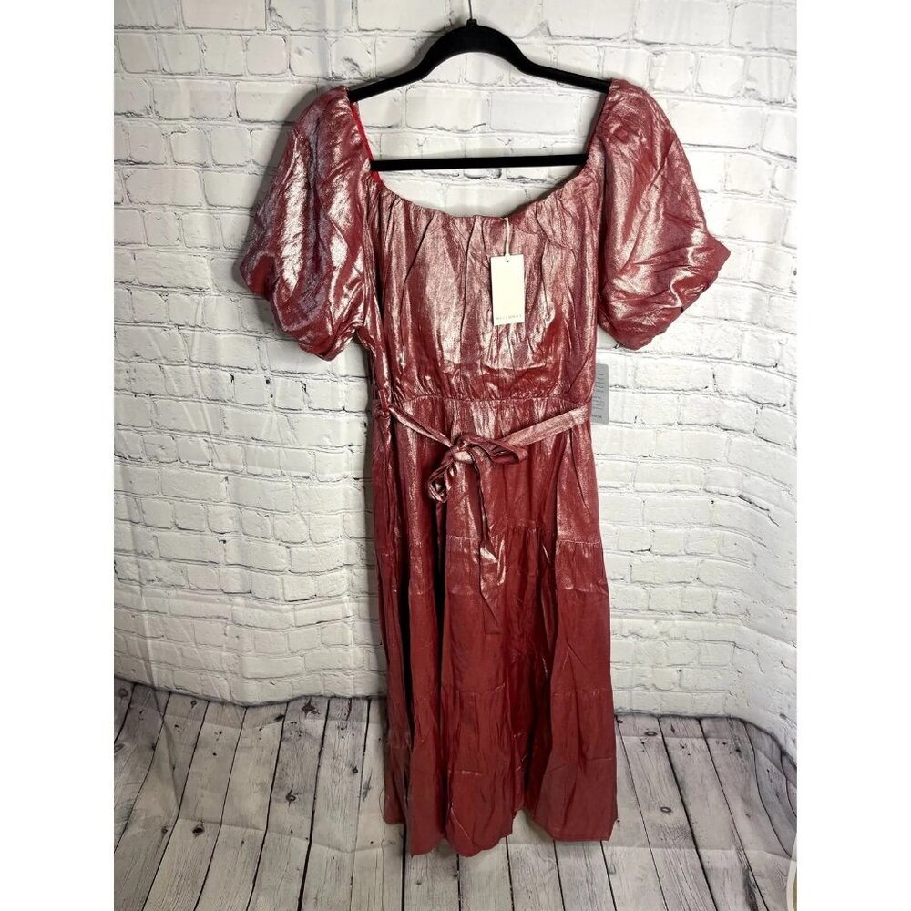 MELLODAY LADIES METALLIC DARK ROSE LADIES TIERED RUFFLE DRESS L Large NWT